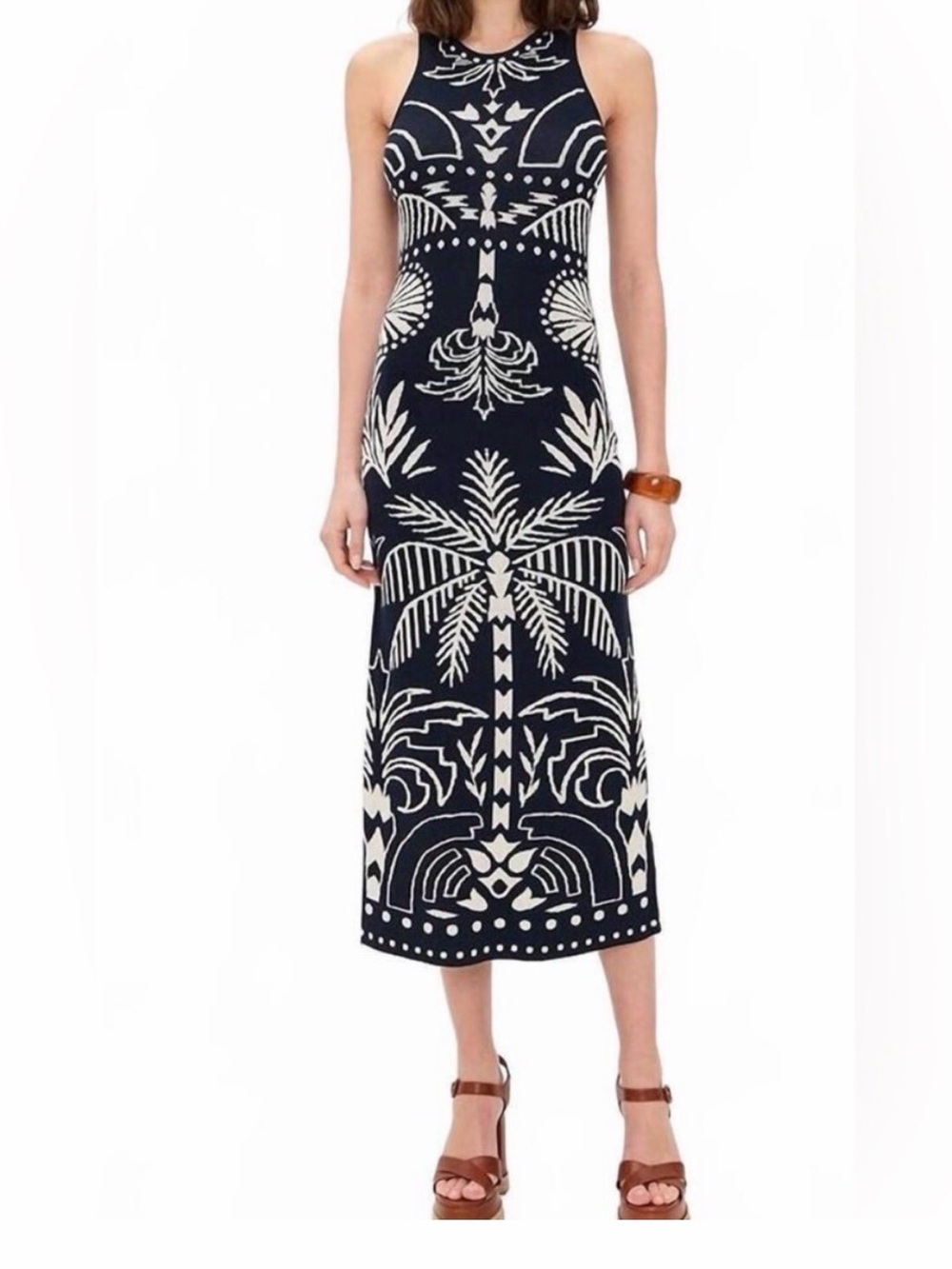 Z Supply Navy Knit Tank Dress with Cream Botanical Motif